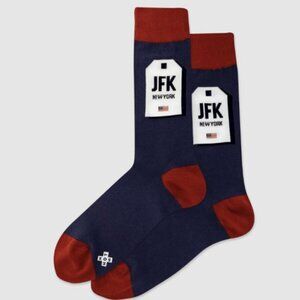 HOT SOX Men's Socks JFK New York Luggage Tag Crew Socks Navy Red White